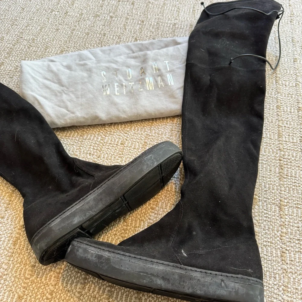 Stuart Weitzman Black Suede Over The Knee Platform 'Playtime' Boots | size 6.5 - Picture 10 of 10